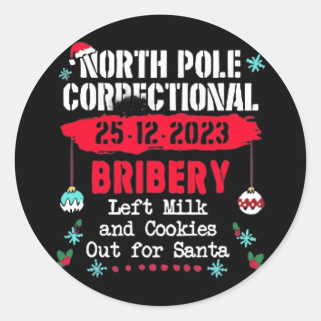 North pole correctional christmas pyjamas fun  classic round sticker (Front)