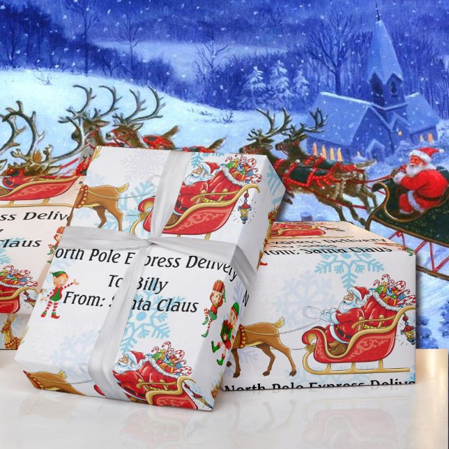 North Pole Delivery From Santa Add Child's NAME  Wrapping Paper (Creator Uploaded)