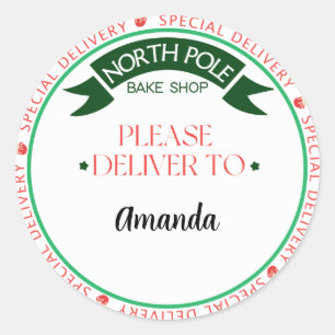 North Pole delivery labels baked goods