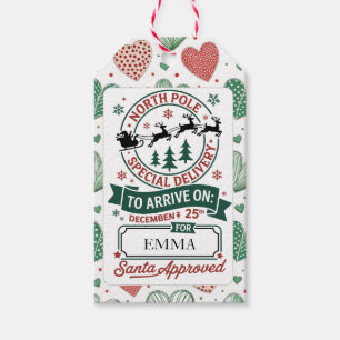 North Pole Delivery Santa Sleigh Christmas Hearts Gift Tags