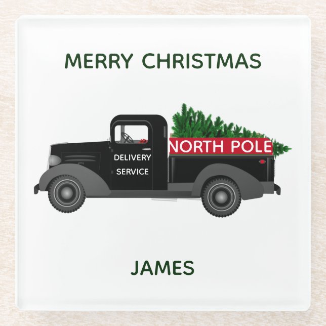 North Pole Delivery Truck Glass Coaster (Front)