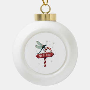 North Pole Dragonfly Ceramic Ball Christmas Ornament
