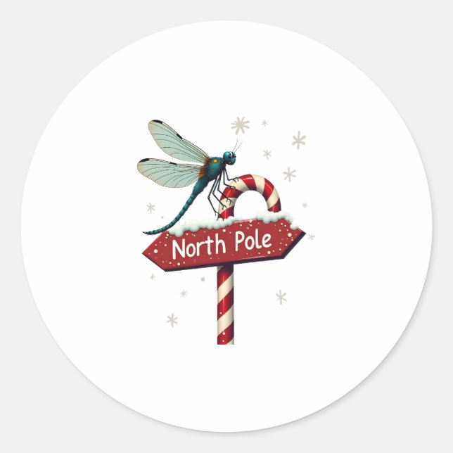 North Pole Dragonfly Classic Round Sticker (Front)