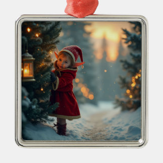 North Pole Elf in the snow Metal Tree Decoration