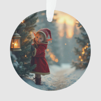 North Pole Elf in the snow Ornament