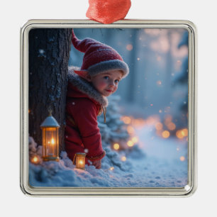 North pole Elf in the winter Metal Tree Decoration