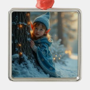 North pole Elf in the winter Metal Tree Decoration