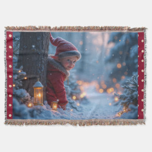 North pole Elf in the winter Throw Blanket