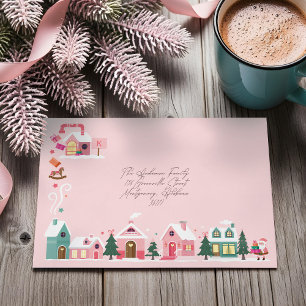 North Pole Elf Workshop Santa Claus Pink Village Envelope