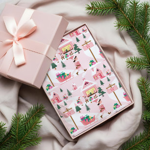 North Pole Elf Workshop Santa Claus Pink Village Tissue Paper