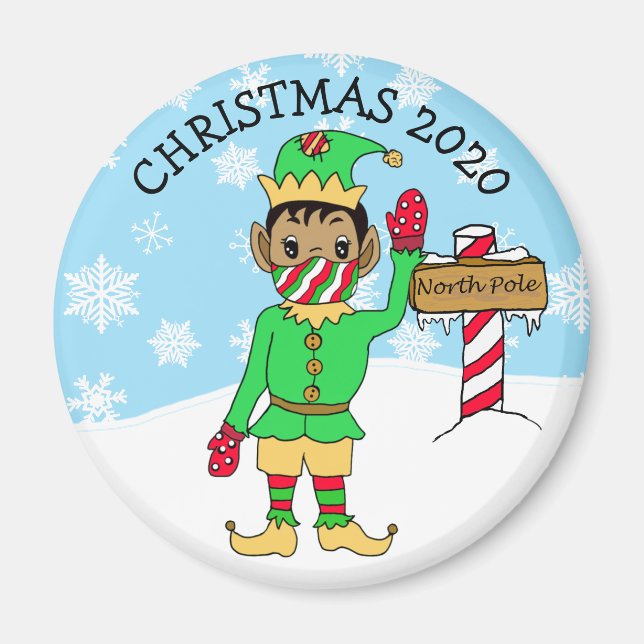 North Pole Ethnic Elf in Facemask 2020 Keepsake Magnet (Front)