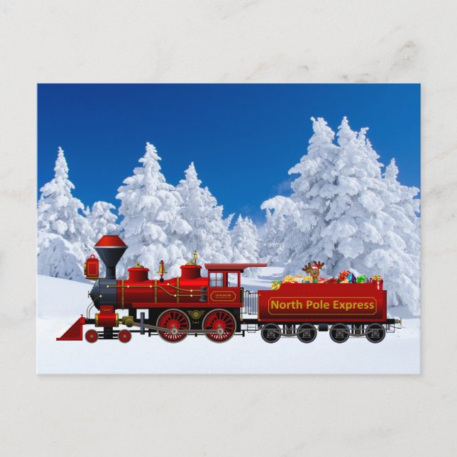 north pole express christmas train holiday postcard (Front)