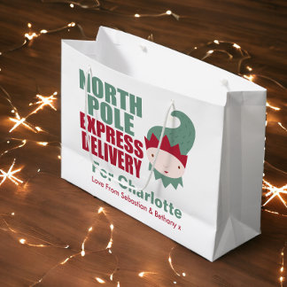 North Pole Express Delivery Personalised Elf Large Gift Bag