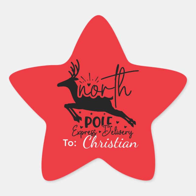 North Pole Express Delivery Personalised Star Sticker (Front)