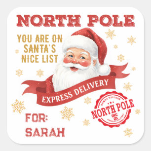 North Pole Express Delivery Santa Christmas Square Sticker
