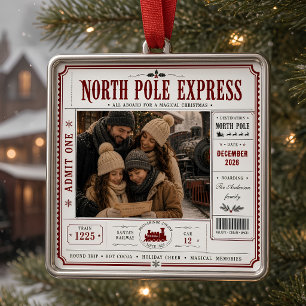 North Pole Express Personalised Family Photo  Metal Tree Decoration