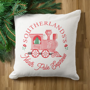 North Pole Express Pink Vintage Train Monogram Cushion