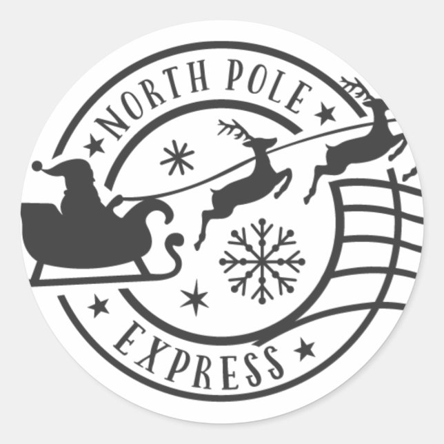 North Pole Express Santa Sleigh Christmas Stamp Classic Round Sticker (Front)