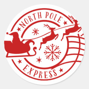 North Pole Express Santa Sleigh Christmas Stamp Classic Round Sticker