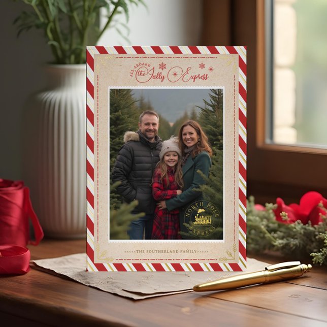 North Pole Express Train Ticket Christmas Photo Foil Holiday Card (North Pole Express Train Ticket Christmas Photo Ho Foil Holiday Card)