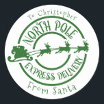 North Pole From Santa postage Stamp Express  Classic Round Sticker<br><div class="desc">This design may be personalised in the area provided by changing the photo and/or text. Or it can be customised by clicking Personalise this Template and then choosing the click to customise further option and delete or change the colour of the background, add text, change the text colour or style,...</div>