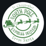 North Pole From Santa postage Stamp Express  Classic Round Sticker<br><div class="desc">This design may be personalised in the area provided by changing the photo and/or text. Or it can be customised by clicking Personalise this Template and then choosing the click to customise further option and delete or change the colour of the background, add text, change the text colour or style,...</div>