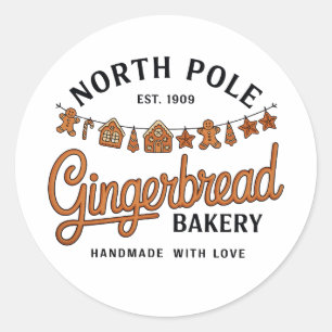 North Pole Gingerbread Bakery Christmas Xmas Bake Classic Round Sticker