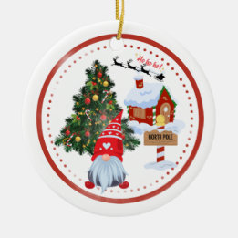 North Pole Gnome Christmas Ceramic Tree Decoration