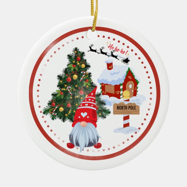 North Pole Gnome Christmas Ceramic Tree Decoration (Front)