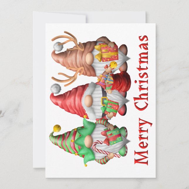 North Pole Gnomes Trio Christmas Card (Front)