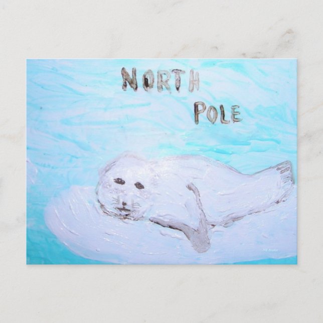 North Pole Harp Seal Holiday Postcard (Front)