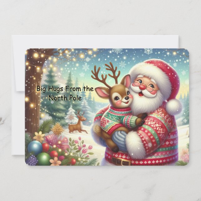 North Pole Holiday Greeting  Santa & Reindeer Card (Front)
