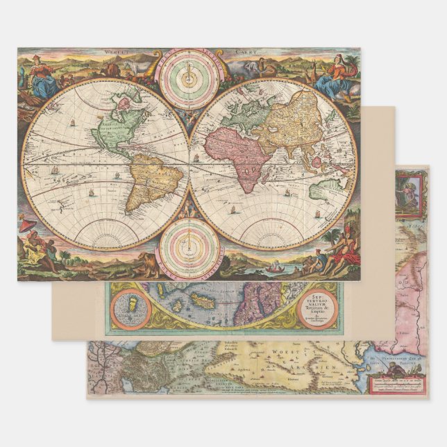 North Pole Holy Land Rare Maps | Wrapping Paper Sheet (Set)