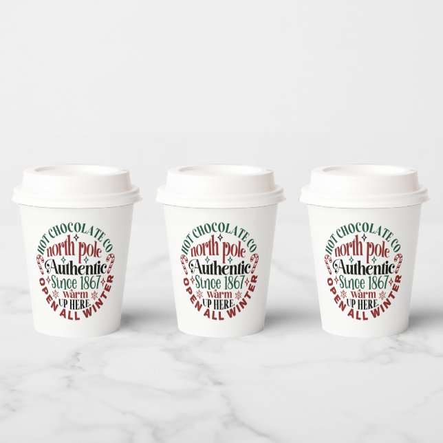 North Pole Hot chocolate company Christmas  Paper Cups (Multi)