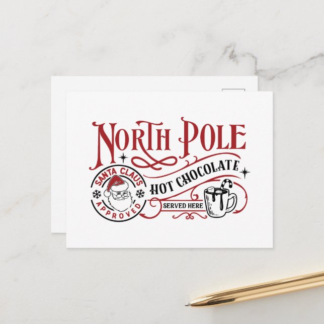 North Pole hot chocolate Holiday Postcard (Front/Back In Situ)