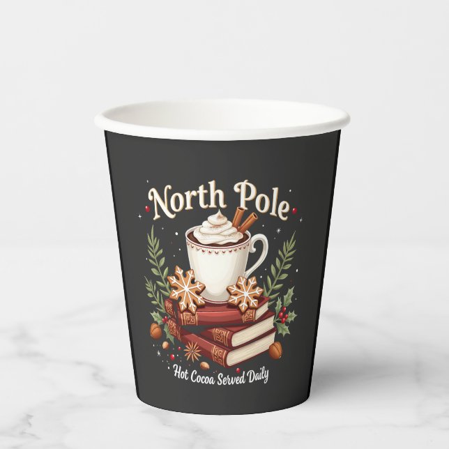North Pole Hot Cocoa Served Daily Christmas  Paper Cups (Front)