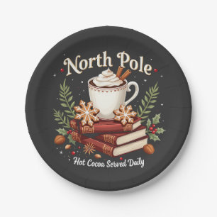 North Pole Hot Cocoa Served Daily Christmas Paper Plate