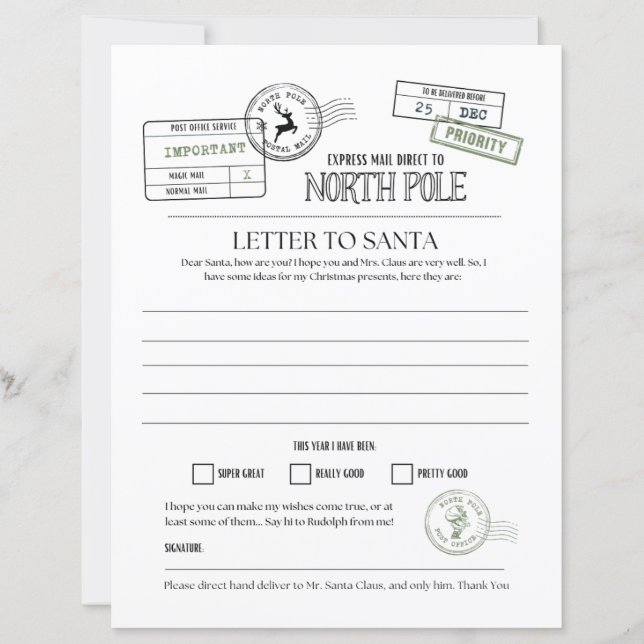North Pole Letter To Santa (Front)