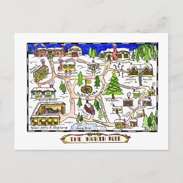 North Pole Map Christmas Postcard (Front)