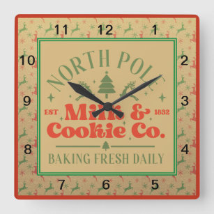 North Pole Milk and Cookie Co.  Square Wall Clock