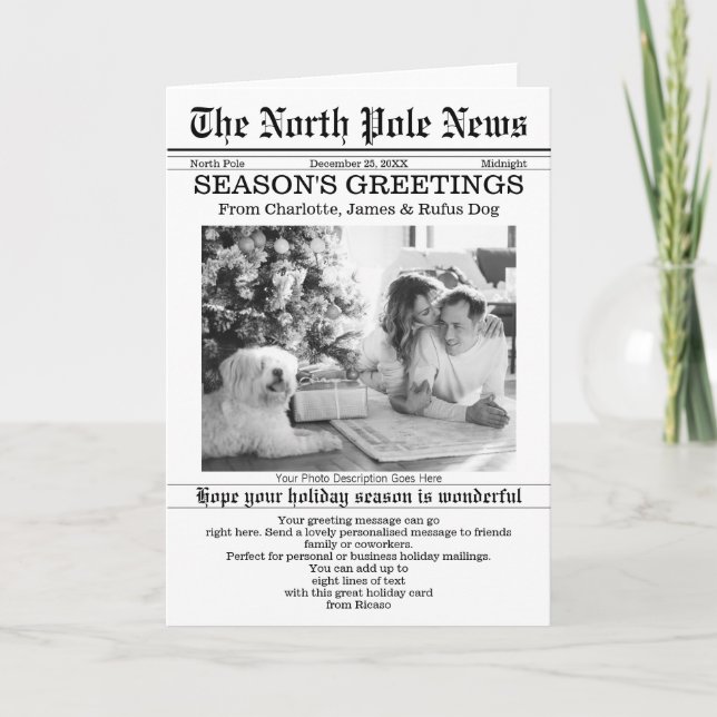 North Pole News Christmas Newspaper Personalised Holiday Card (Front)