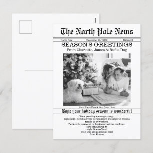 North Pole News Christmas Newspaper Personalised Holiday Postcard