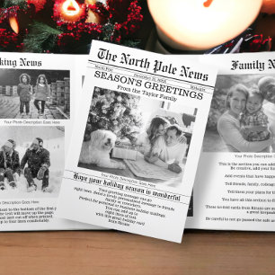 North Pole News Christmas Newspaper Personalised Tri-Fold Holiday Card