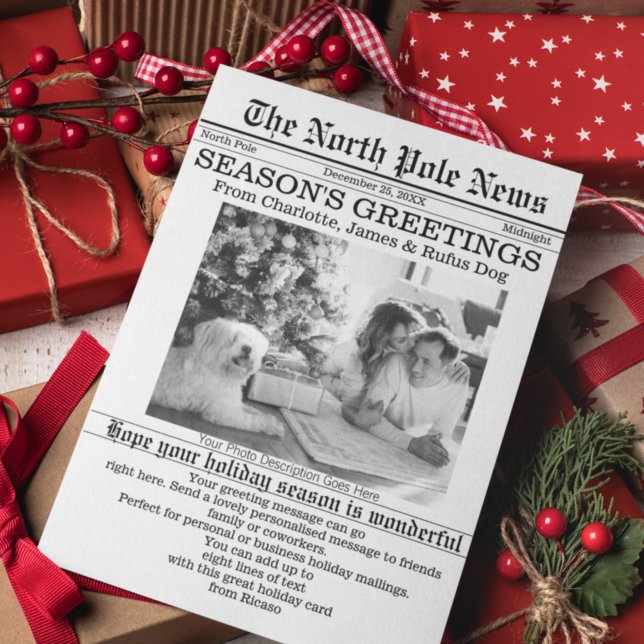North Pole News Christmas Newspaper Personalized Holiday Card (North Pole News Christmas Newspaper Personalized Holiday Card by Ricaso. Novelty fun holiday cards)
