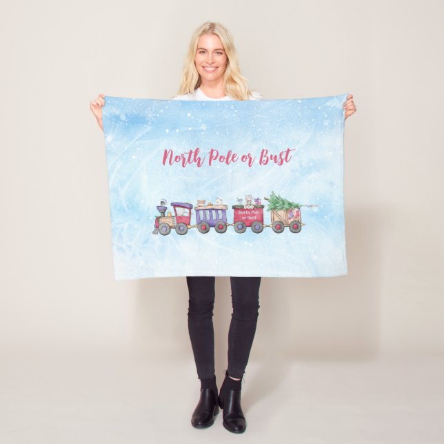 North Pole or Bust Christmas Locomotive Custom   Fleece Blanket (In Situ)