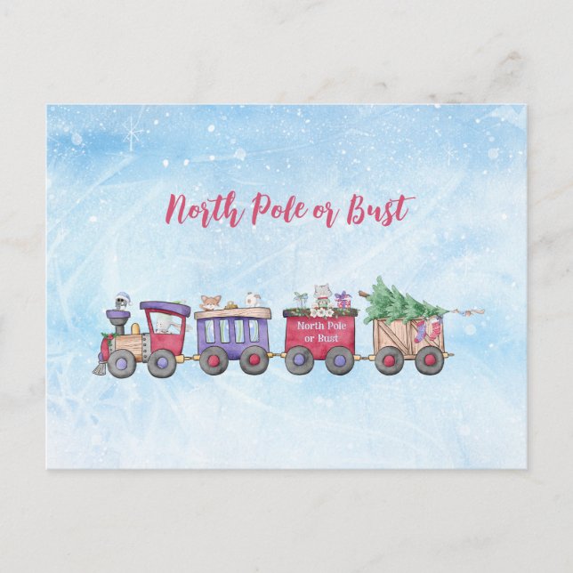 North Pole or Bust Christmas Locomotive Custom    Holiday Postcard (Front)