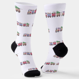 North Pole or Bust Holiday Train Locomotive Patter Socks