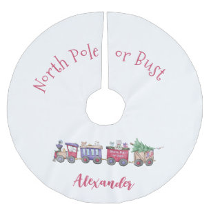 North Pole or Bust Personalised Train Cute Animals Brushed Polyester Tree Skirt