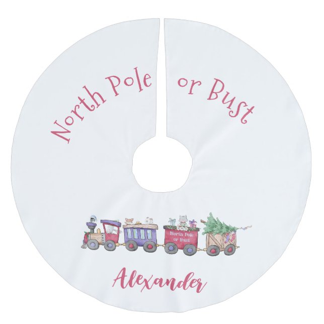 North Pole or Bust Personalised Train Cute Animals Brushed Polyester Tree Skirt (Front)