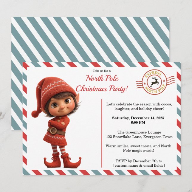 North Pole party Magic | Enchanted Elf Invitation (Front/Back)